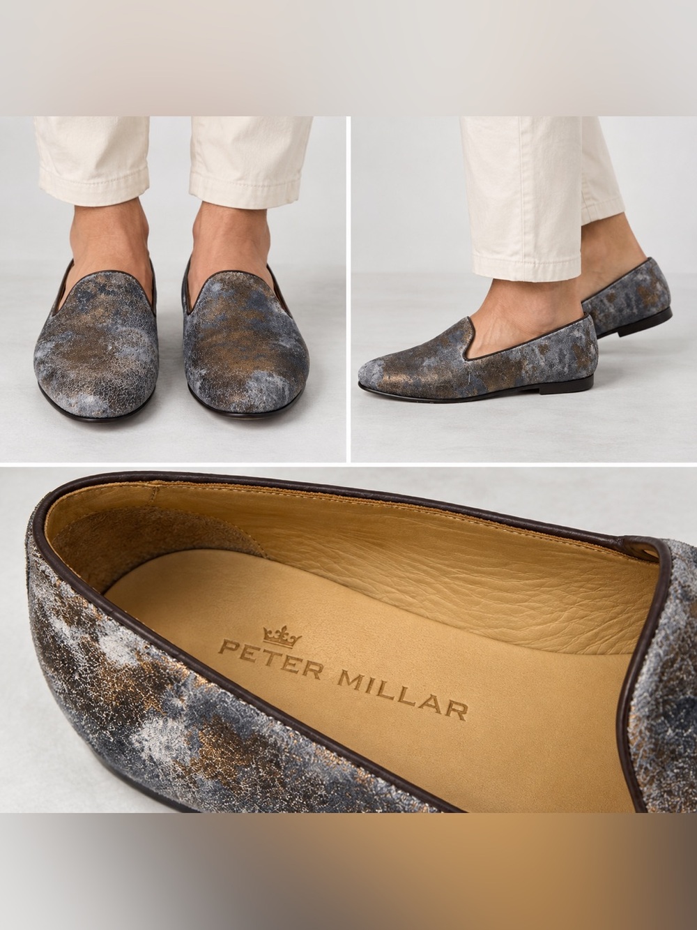 Peter Millar Abstract Leather Loafers Brown & Gray US 8 M